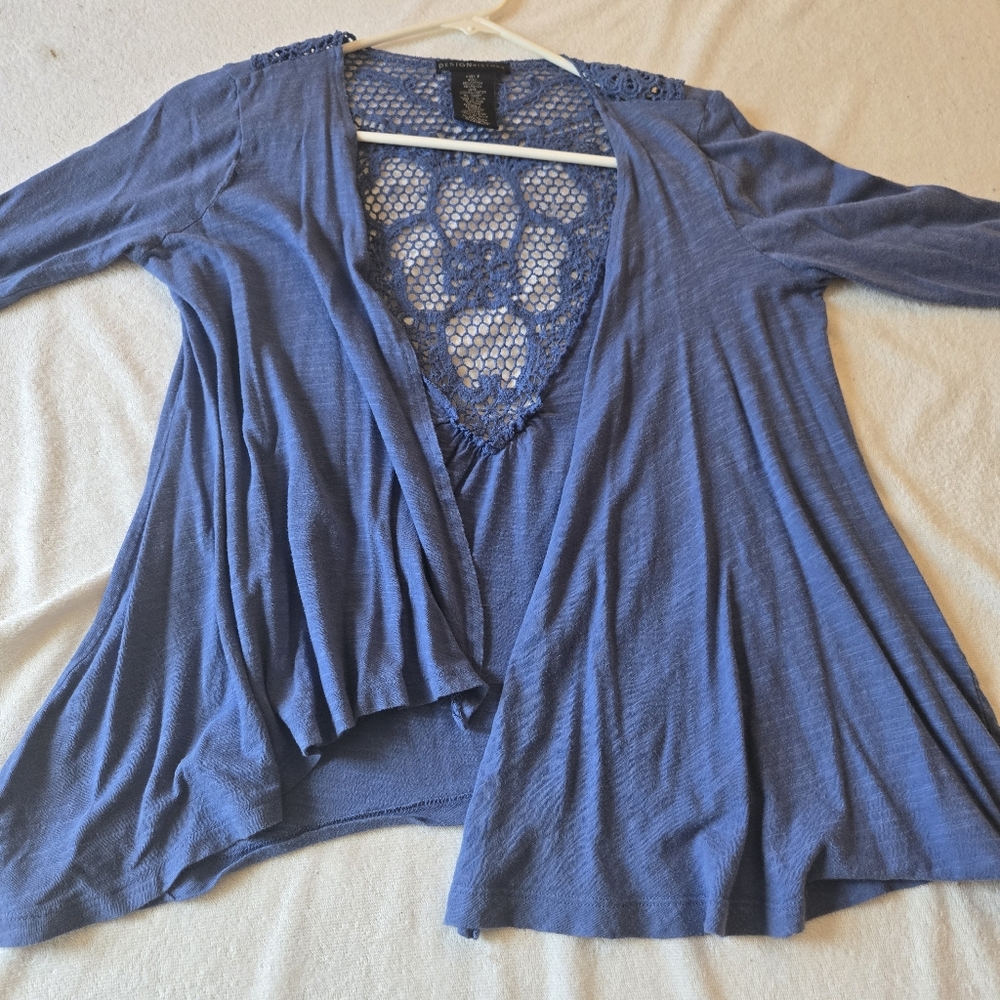 Design History Embroidered Asymmetrical Hem Cardigan PTP=16"